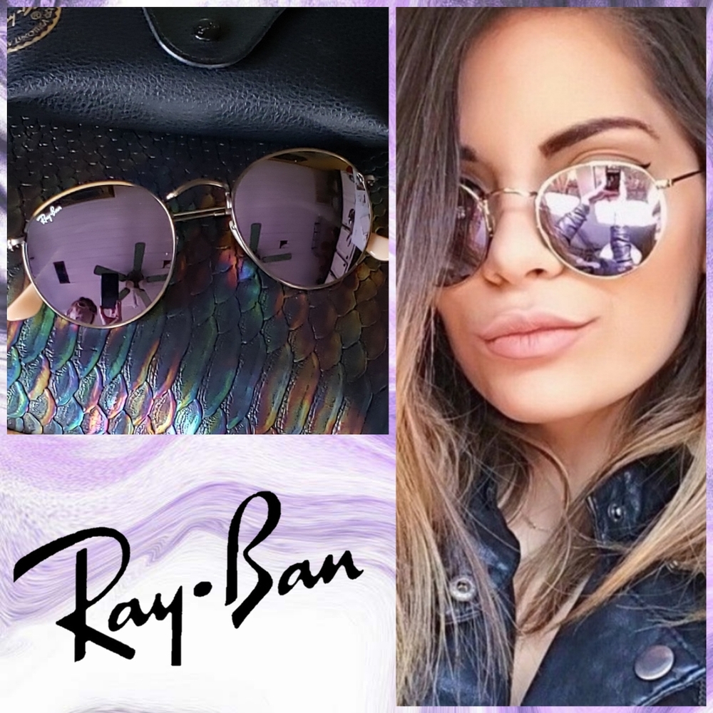 Ray-Ban Round Flash Lens Sunglasses Lilac 3447